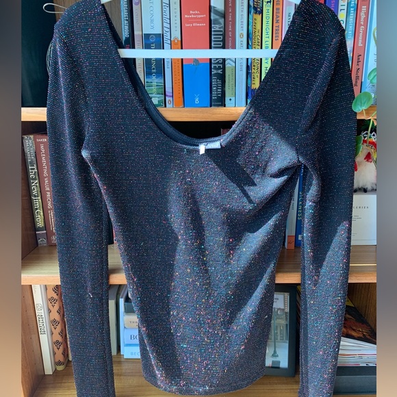Urban outfitters black long sleeved multicolor sparkle top - Picture 2 of 5